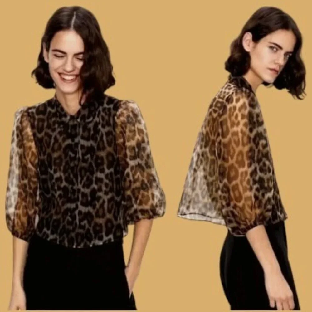 Zara Leopard Print Sheer Organza Shirt